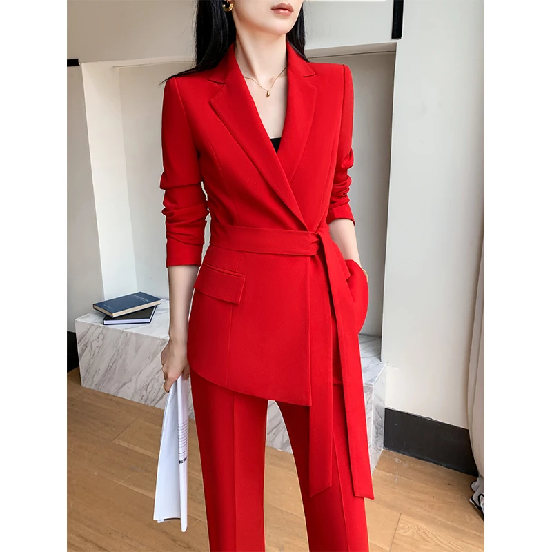 女神范秋冬高级感小西装修身女职业装主持人喜庆红色婚礼休闲西服