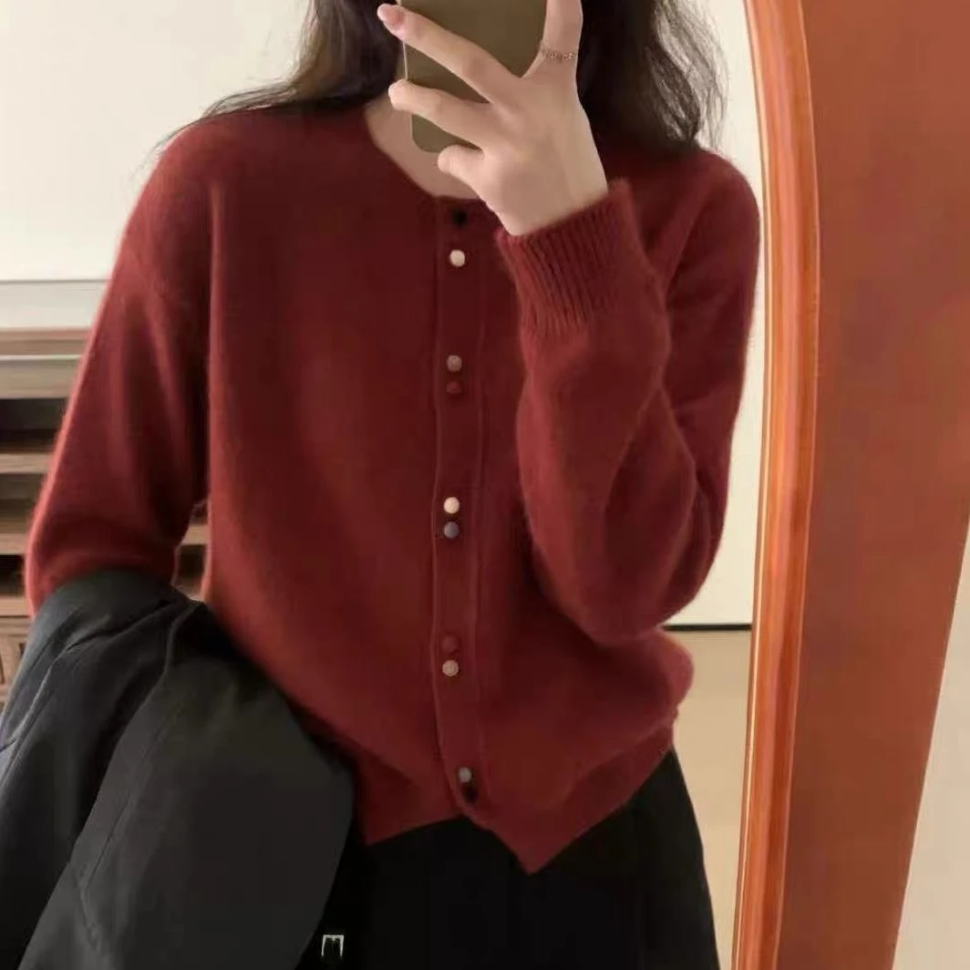 3005圆领开衫毛衣彩色纽扣细节设计时尚百搭减龄外搭打底气质显瘦