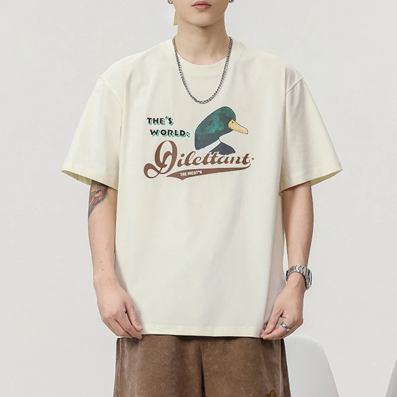BN357涂鸦鸭子图案宽松男装潮款装印潮流男士纯棉