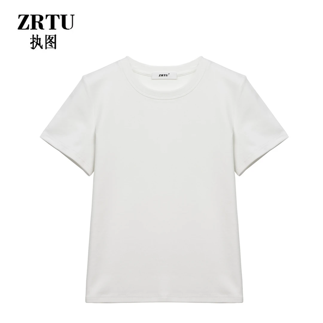 ZRTU 夏季圆领新款T恤女装净版百搭短袖T恤女上衣简约微胖