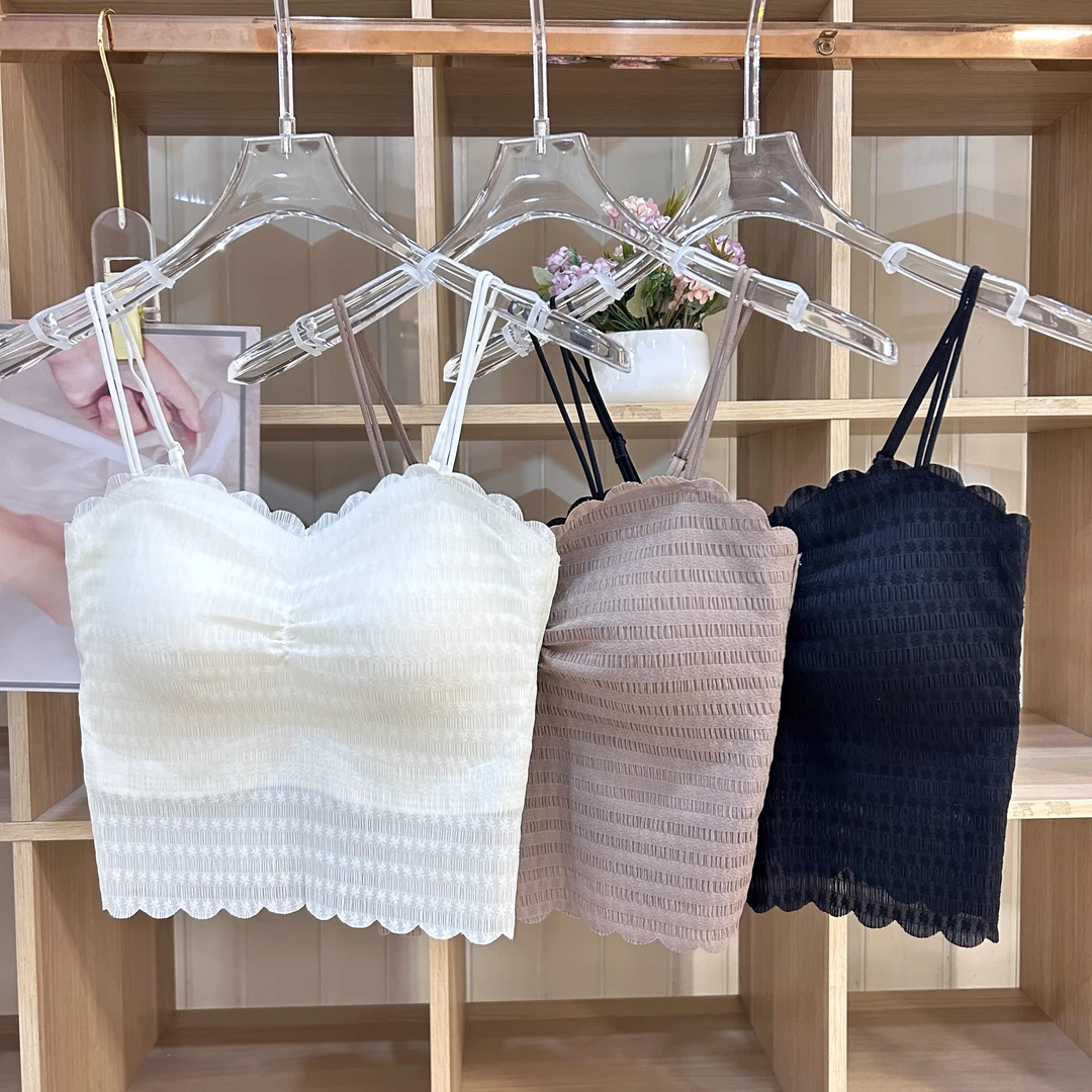 蕾丝吊带背心内搭泡泡纱固定杯防走光性感少女聚拢时尚美背内衣女