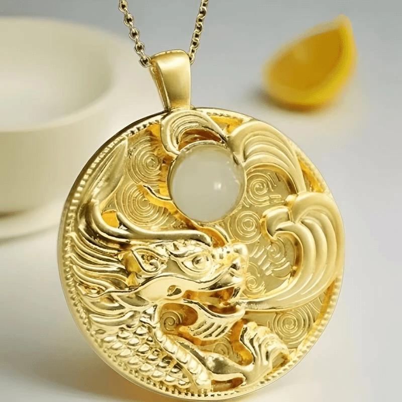 和田玉 浮雕龙戏珠项链吊坠-YQ-1A