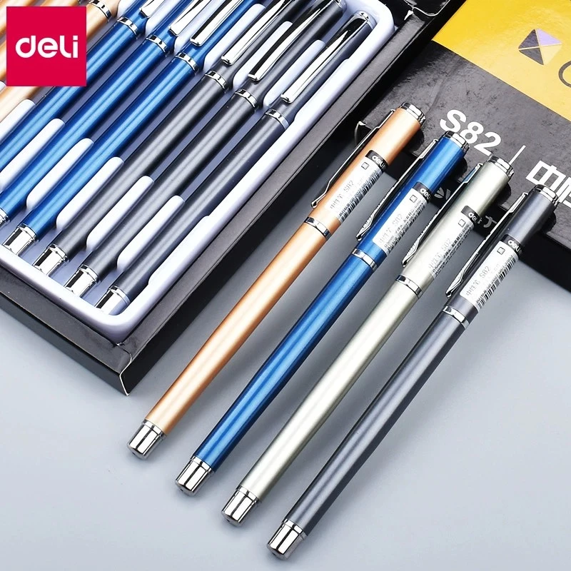 得力S82签字笔金属笔杆中性笔高档重手感签约商务男士办公拔帽款