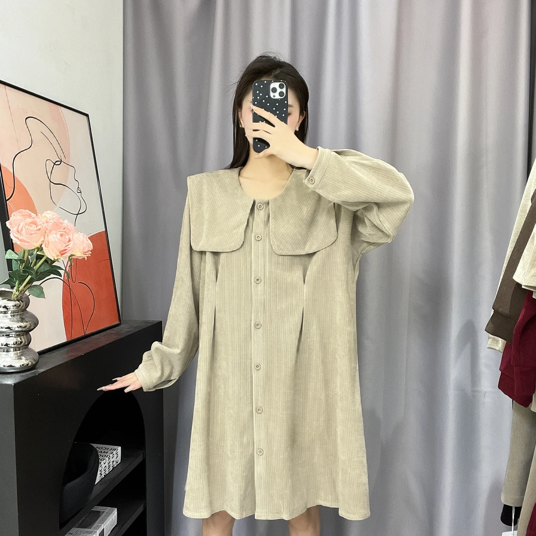 【现货】早秋设计感气质休闲显瘦时尚海军领长袖宽松连衣裙24053