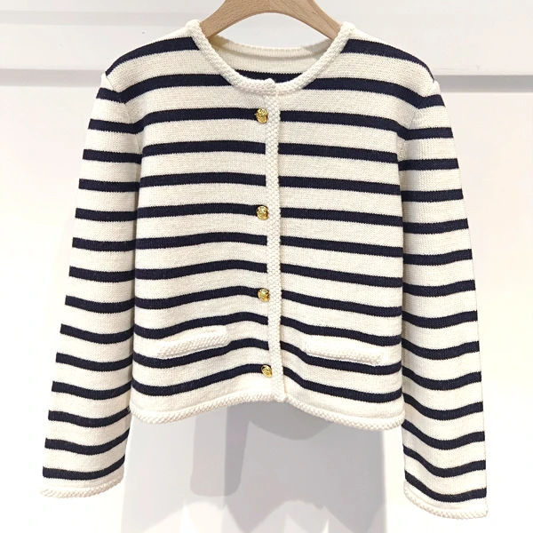 Blue Wharf美拉德濮院毛衫100%羊毛加厚条纹针织衫开衫外套毛衣