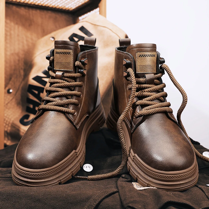 马丁靴2024冬季新款防臭英伦风皮靴工装靴厚底户外高帮复古靴子男