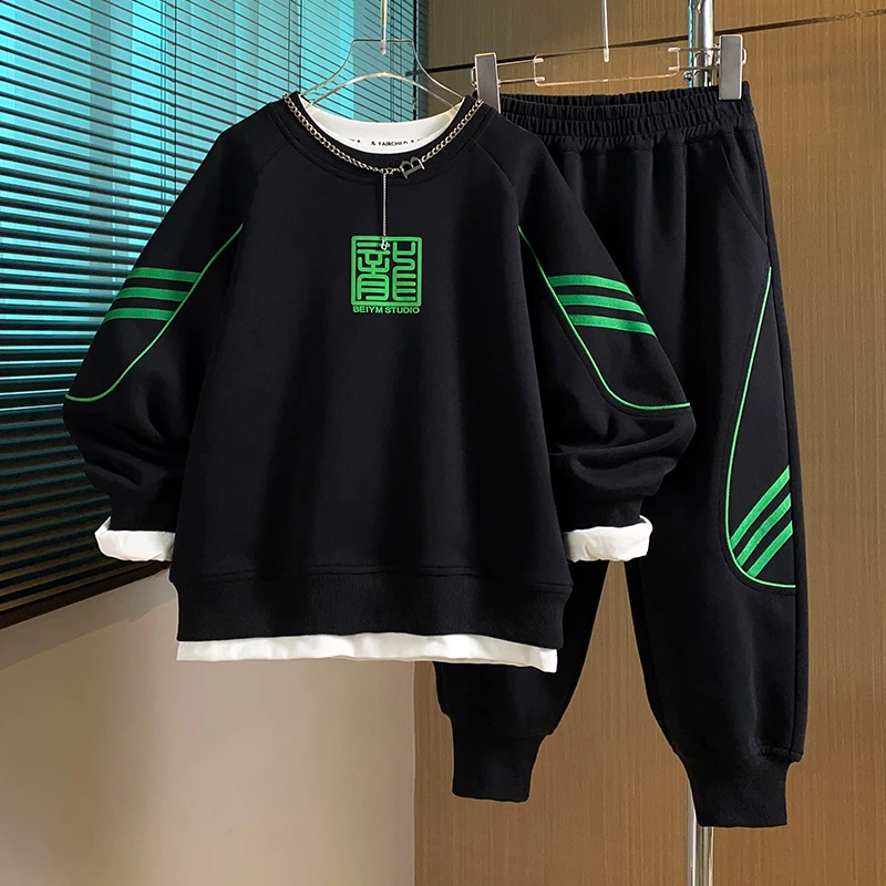 A【贝伊萌】男童春秋季时尚休闲运动宽松长裤套装DF-套装2064