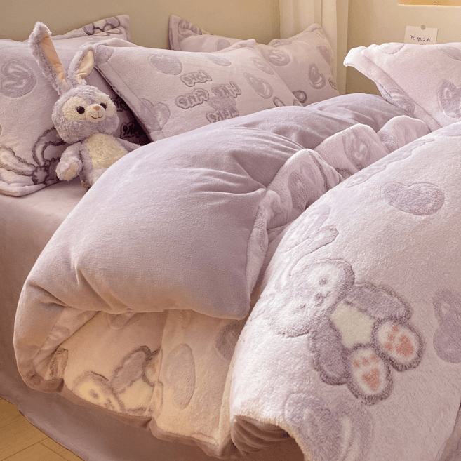 冬季珊瑚牛奶绒被套四件套加厚双面法兰绒床笠床品床单被罩三件套