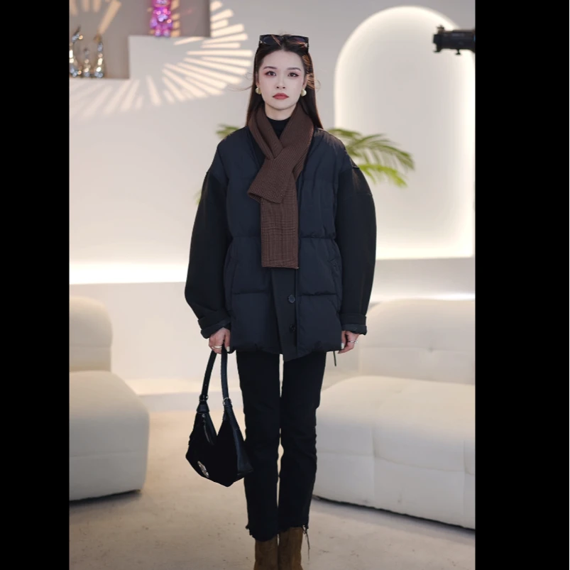 微微私服  红人上新 时尚休闲秋冬百搭简约保暖羽绒服外套  1027