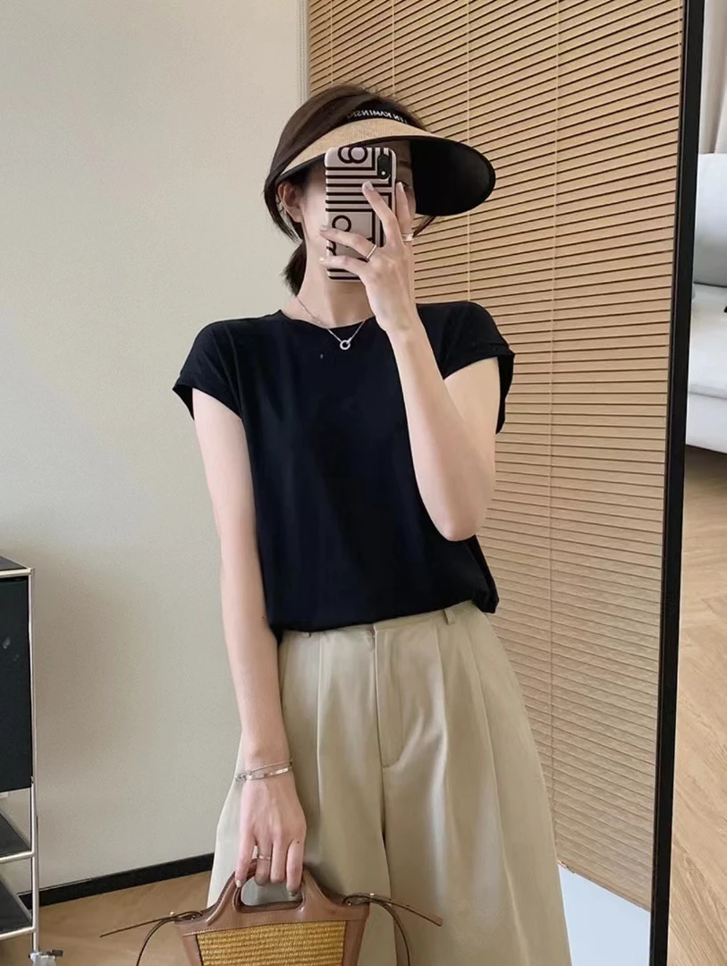 【小飞袖圆领T】夏季新款微胖显瘦简约百搭上衣