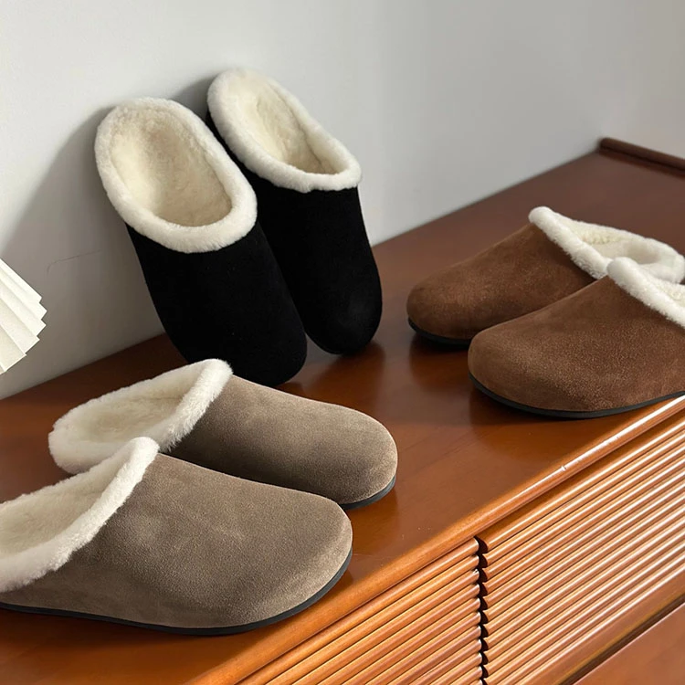 莞版高品质 外穿高丝光牛反毛 秋冬新款毛拖鞋 保暖洋气女拖鞋