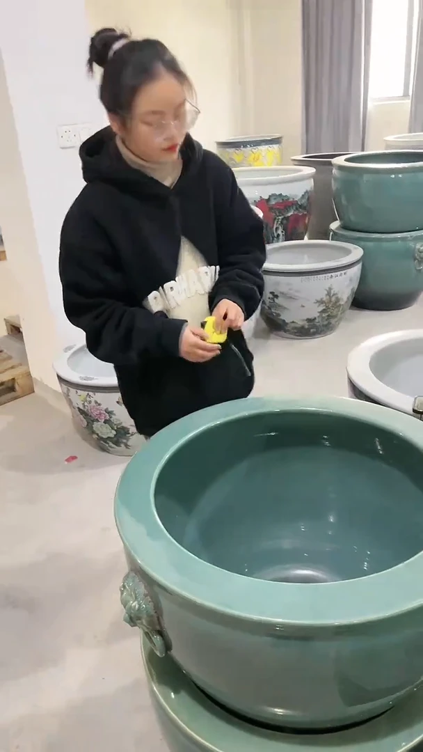 【闪购商品】陶瓷缸61*41公分翡翠绿双耳狮头