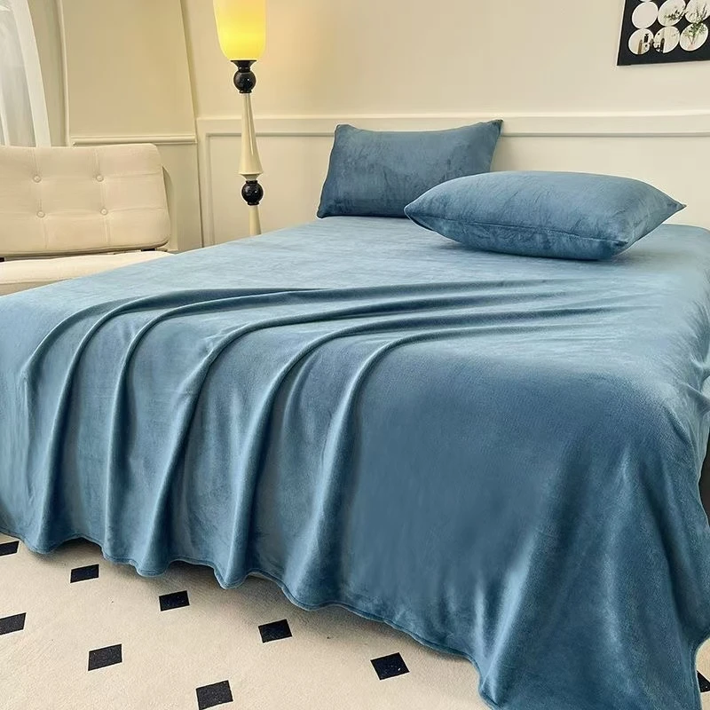 R1~R50牛奶绒床单230x250加绒加厚吊边纯色高克重