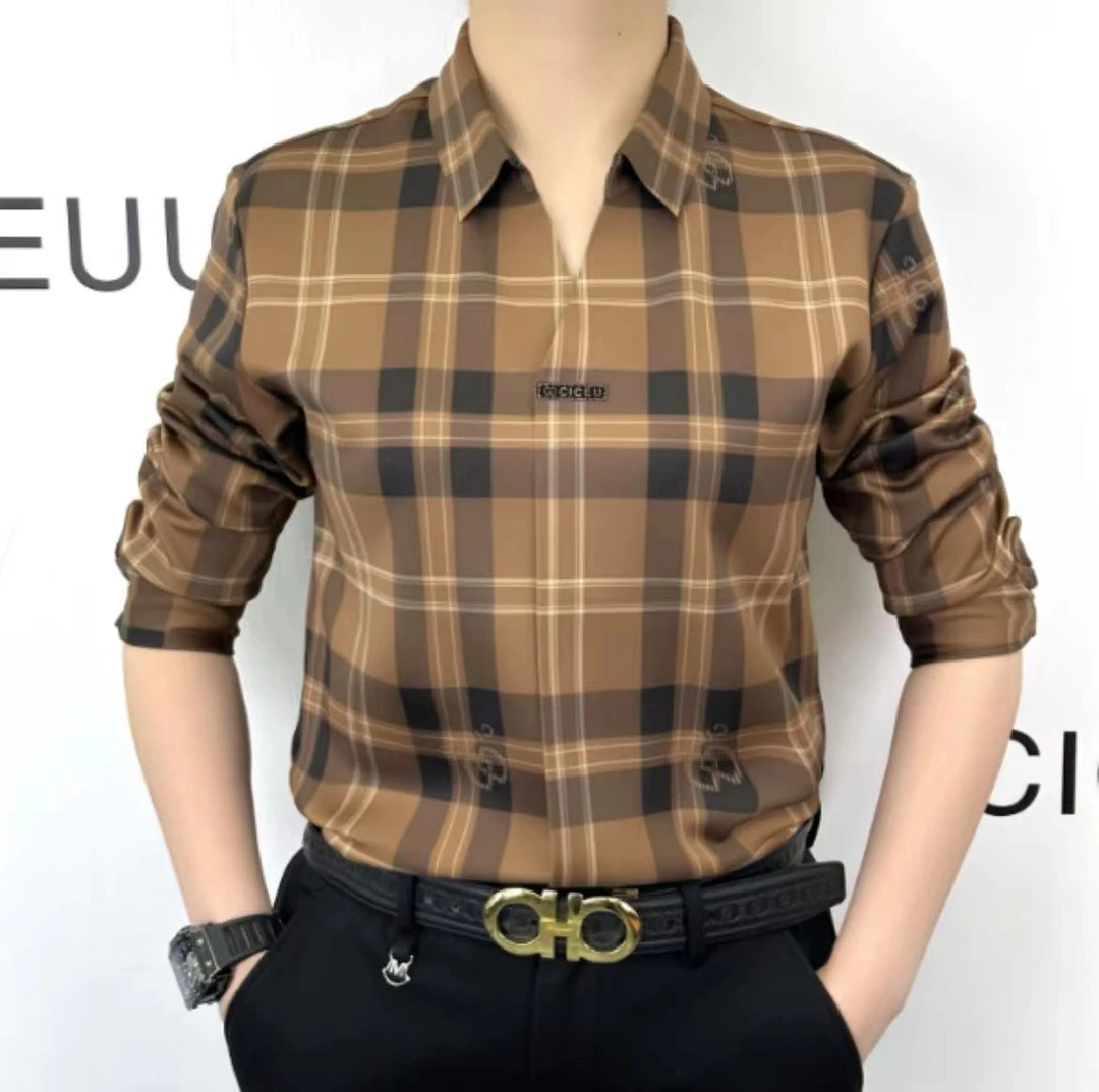 【椒江婷姐男装】男士秋冬加绒加厚经典格纹印花个性显瘦百搭衬衫