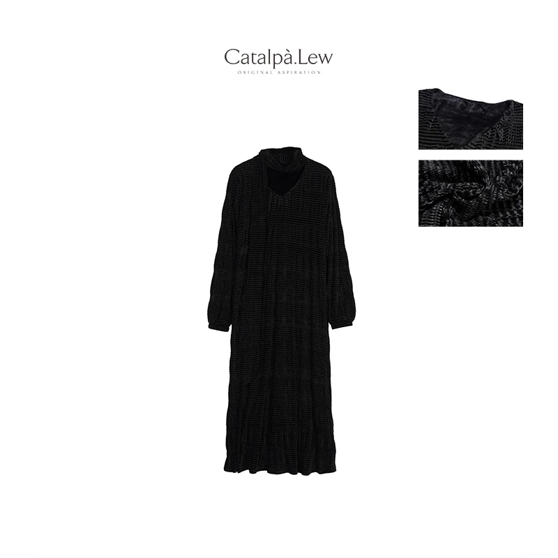 CatalpaLew「暮黛」腔调穿搭经典丝绒轻复古年会连衣裙 #C8518