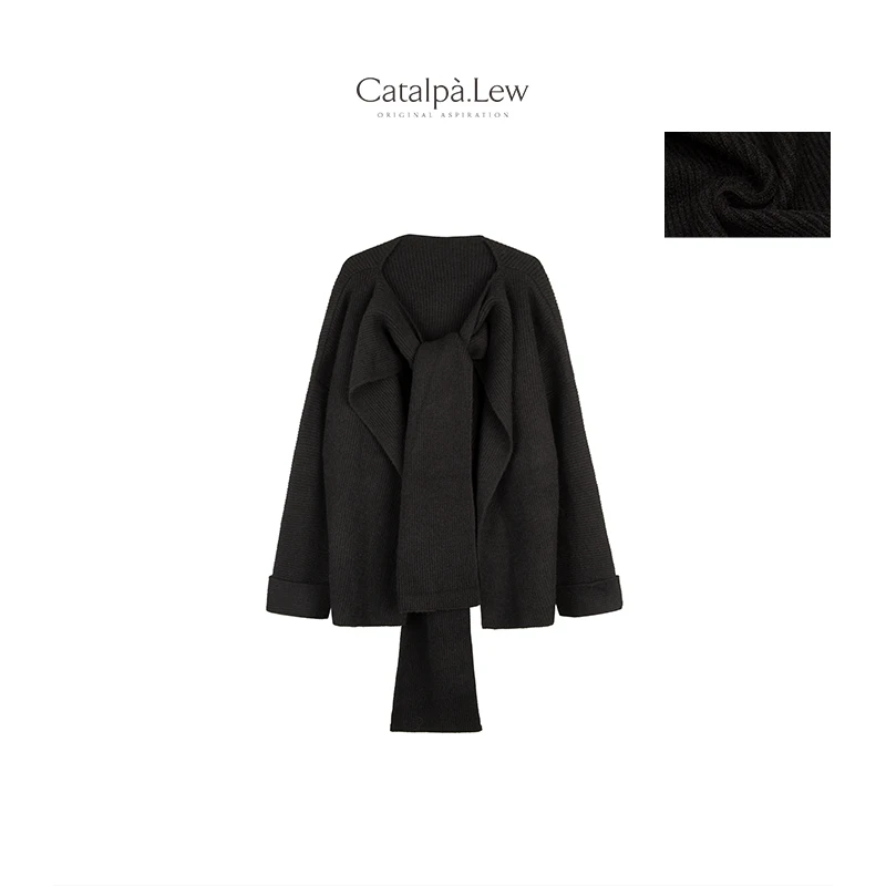 CatalpaLew23秋冬「冬眠」腔调穿搭小众设计披肩式围巾毛衣 #C8613