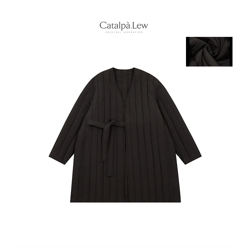 CatalpaLew「山吟」腔调穿搭 东方侘寂绑带和服式棉服夹克 #C8651