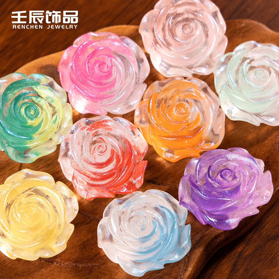 夜光渐变玫瑰花树脂工艺品diy饰品小配件手机壳贴片手作材料