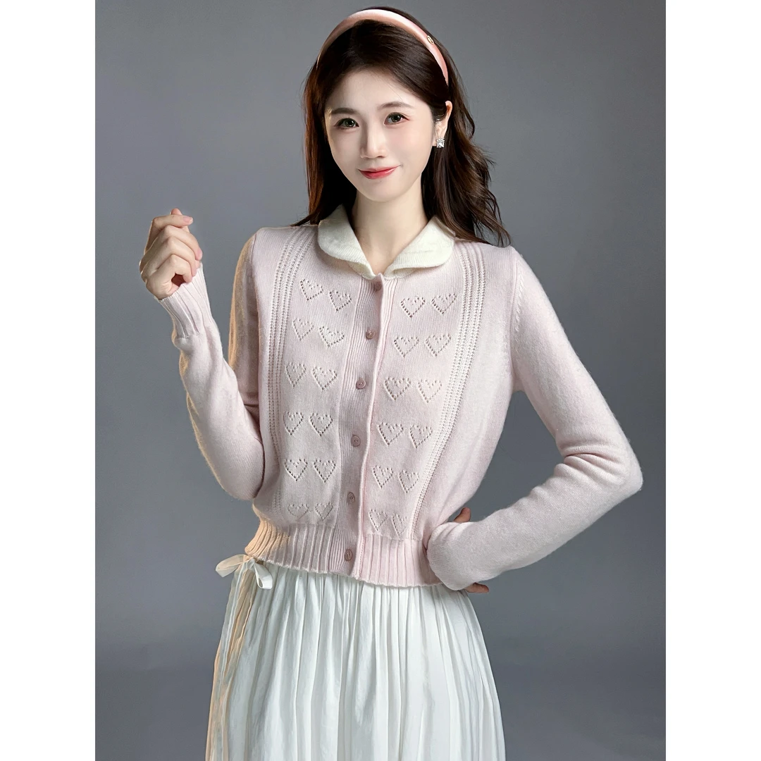 【奶油芭蕾】AREP  2024秋款爱心镂空开衫厚外套MYAVXB09064