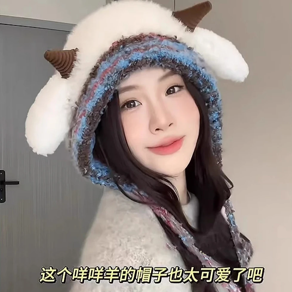 【嘉人有约】护耳帽子时尚毛绒可爱干发帽毛绒帽护耳洋气保暖毛线帽