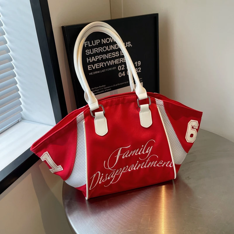 时尚保龄球手提包包女新款大容量刺绣字母单肩斜挎运动旅行腋下包