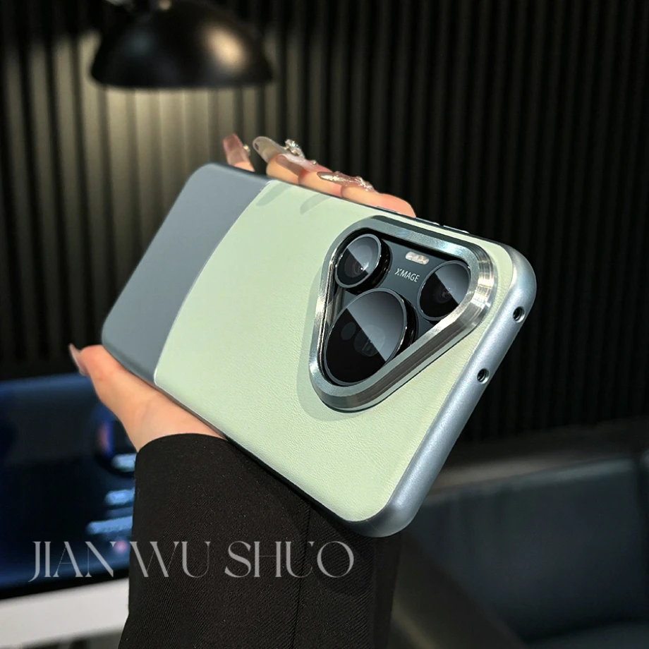 适用华为pura70pro全包手机壳素皮拼接pura70ultra大孔镜框pura70