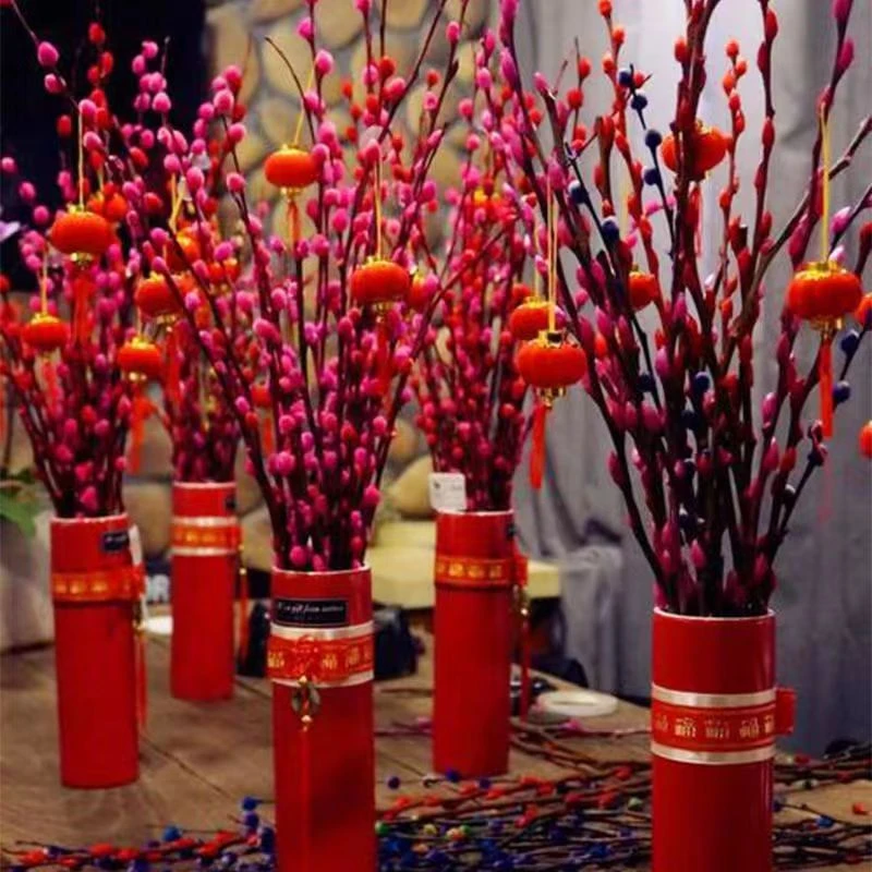 招财银柳干花真花鲜枝水培植物红色银柳年宵花卉福桶客厅室内装饰