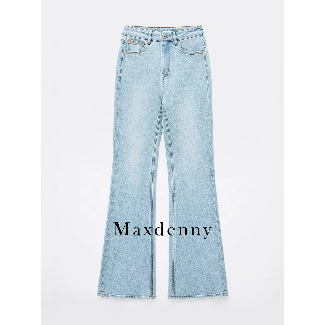 2024新款高腰浅蓝色筒叭牛仔裤
