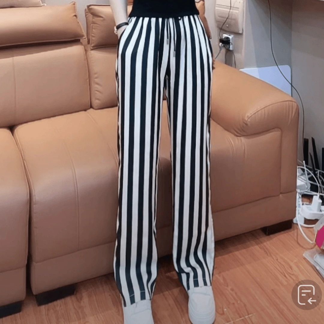 小敏家，夏季定制款条纹色显瘦窄版直筒裤