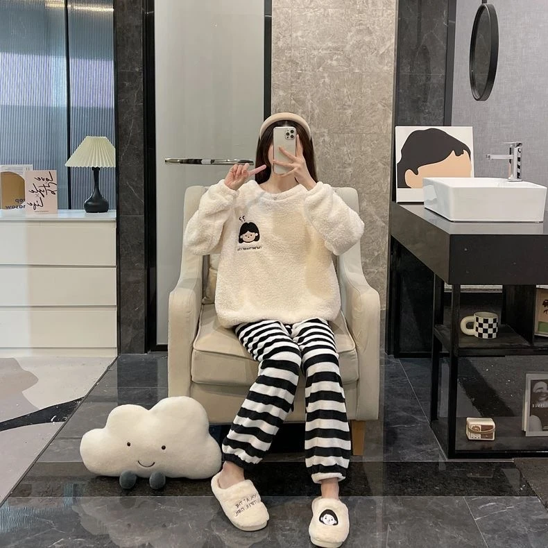 珊瑚绒睡衣女秋冬季爆款网红加绒加厚保暖宽松可外穿家居服套装