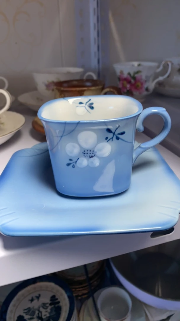 日本青花日式咖啡杯套装，寿陶底款，中古商品，默认微瑕