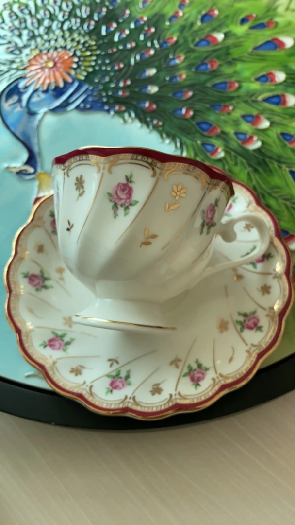 豪雅高足描金咖啡杯套装，中谷商品，默认微瑕