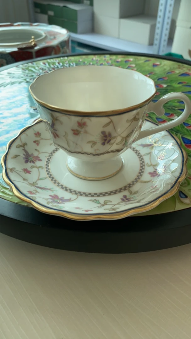 豪雅高足咖啡杯套装，把手轻微脱金，中谷商品，默认微瑕