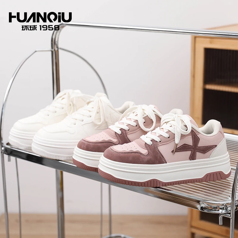 环球小白鞋2025春厚底板鞋女款爬山学生增高运动低帮潮流高级感
