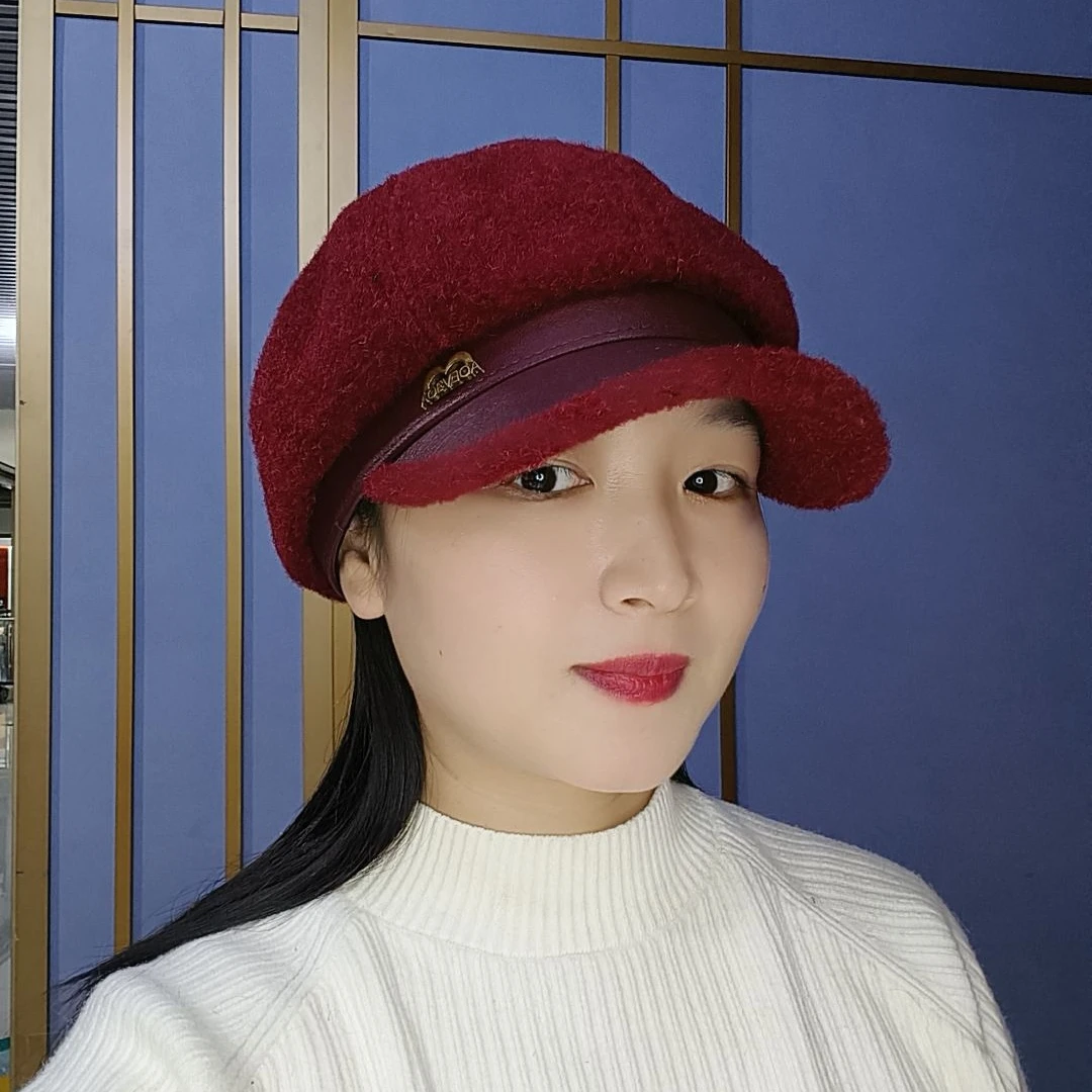 秋冬时尚百搭毛呢八角帽显脸小画家帽女款