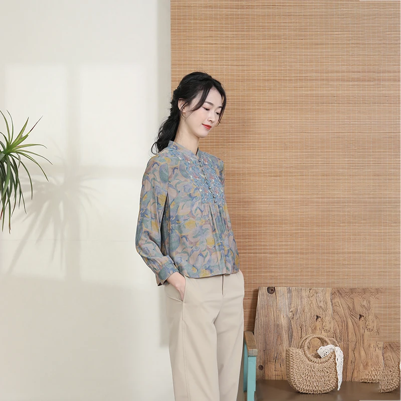 LCCX6 布符春季新款长袖上衣中式女装宽松休闲百搭国风衬衫