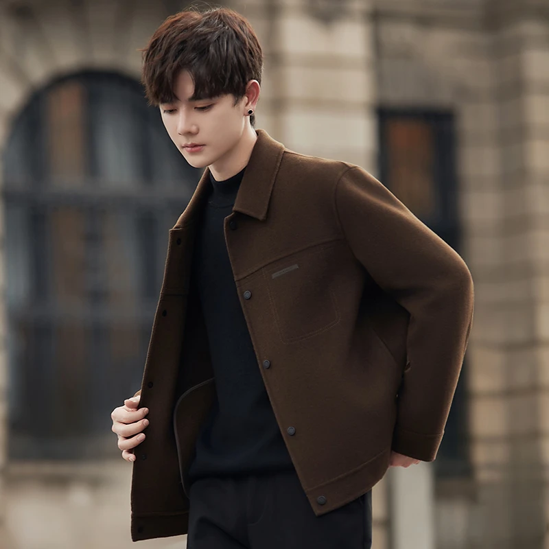 毛呢夹克男士外套秋冬季2024新款非双面羊绒大衣短款高端呢子上衣