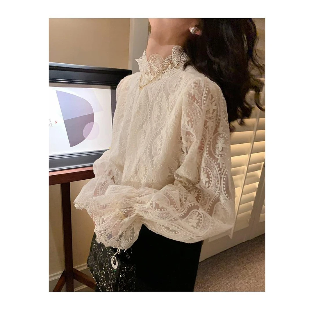 法式小众设计感蕾丝衫女2024秋冬新款气质别致内搭打底衫长袖上衣