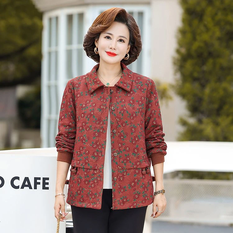 福椰2025秋季大码宽松显瘦印花洋气减龄翻领长袖上衣外套女