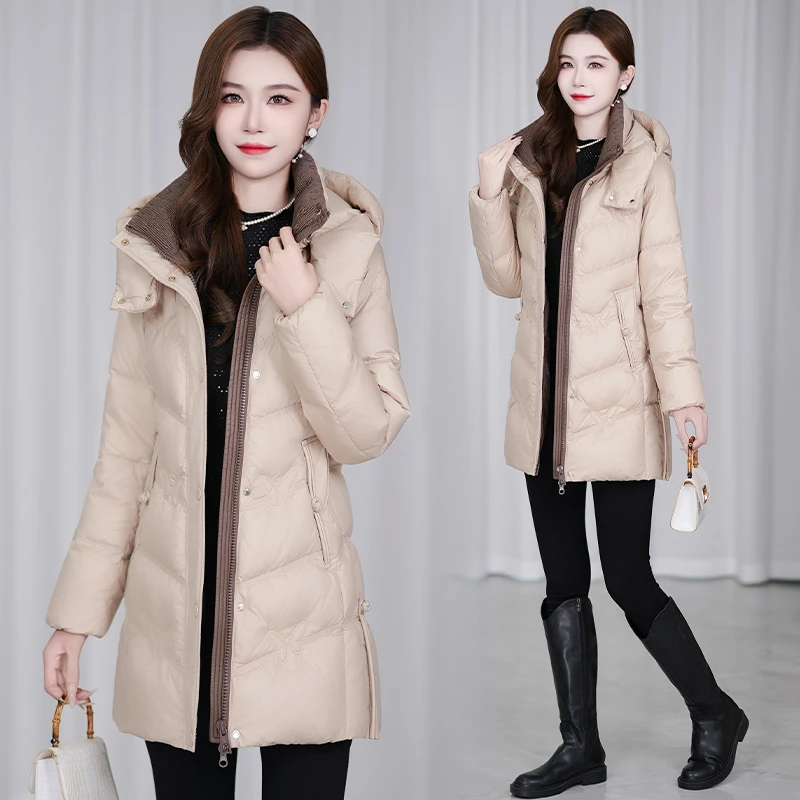 2024年冬季新款国标白鸭绒女士显瘦收腰时尚百搭加厚保暖羽绒服