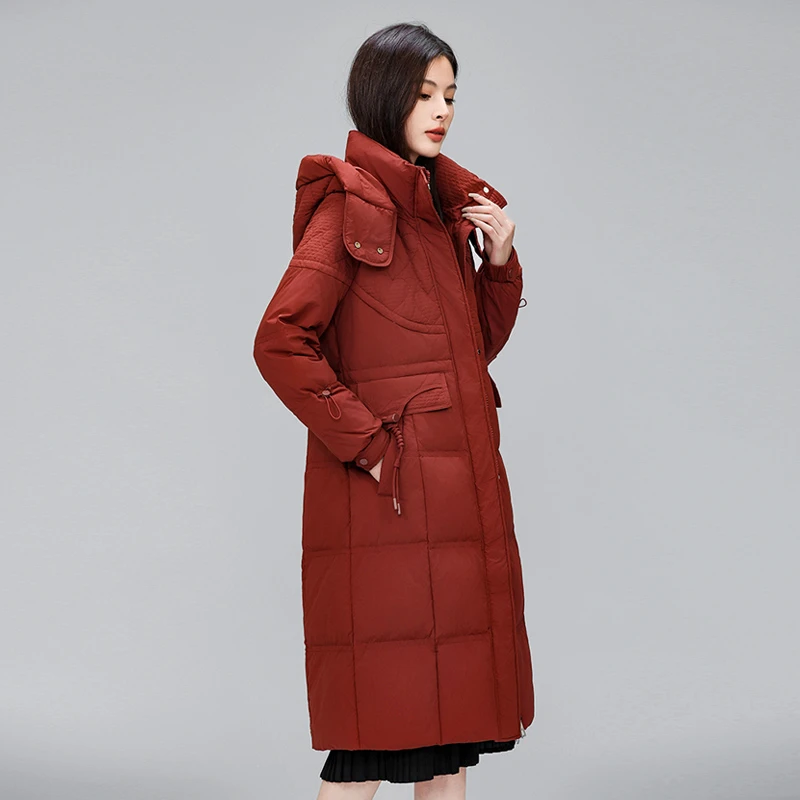 2025年冬季爆款白鹅绒女士显瘦时尚保暖百搭长款羽绒服女