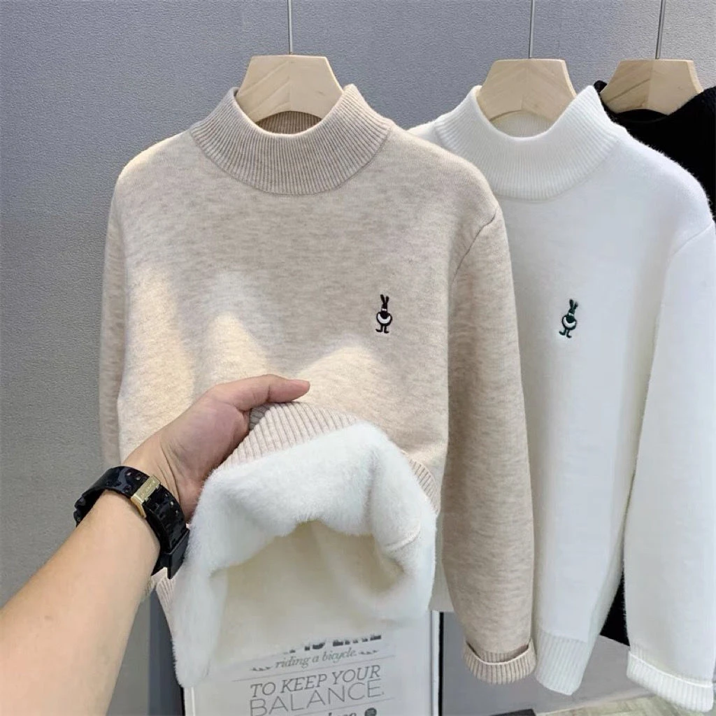 男童加绒毛衣冬款中大童一体绒套头毛线衫韩版儿童加厚针织打底衫