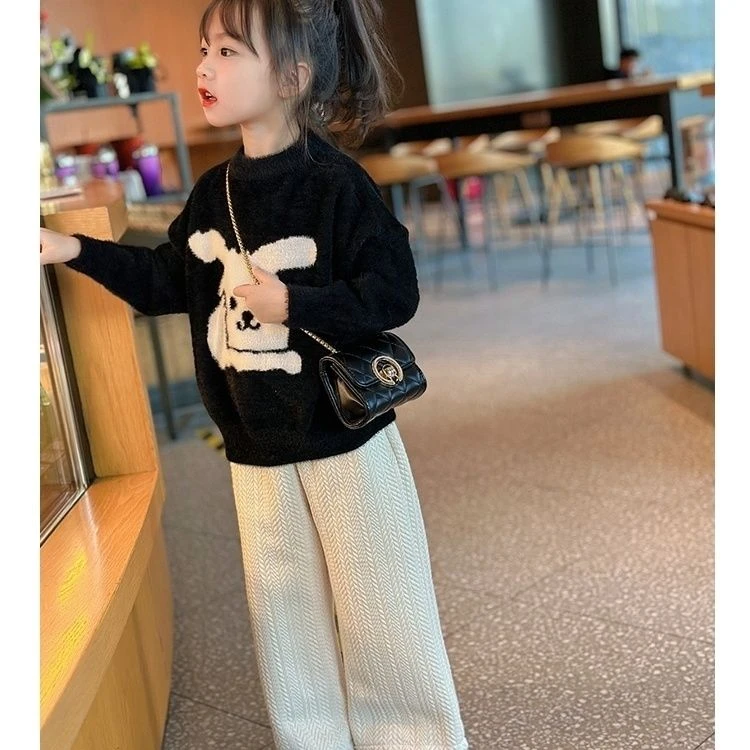 女童毛衣绒2023秋冬季儿童针织打底衫洋气女孩上衣时尚