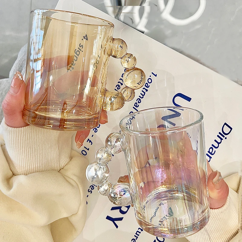 ins风糖葫芦玻璃马克杯带把手美式咖啡牛奶早餐杯高颜值喝水杯子