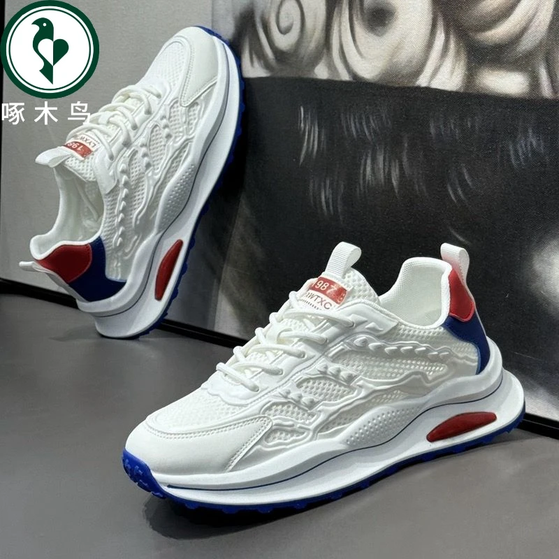 【正品】啄木鸟男鞋2025秋冬低帮运动休闲鞋网面潮鞋百搭透气板鞋