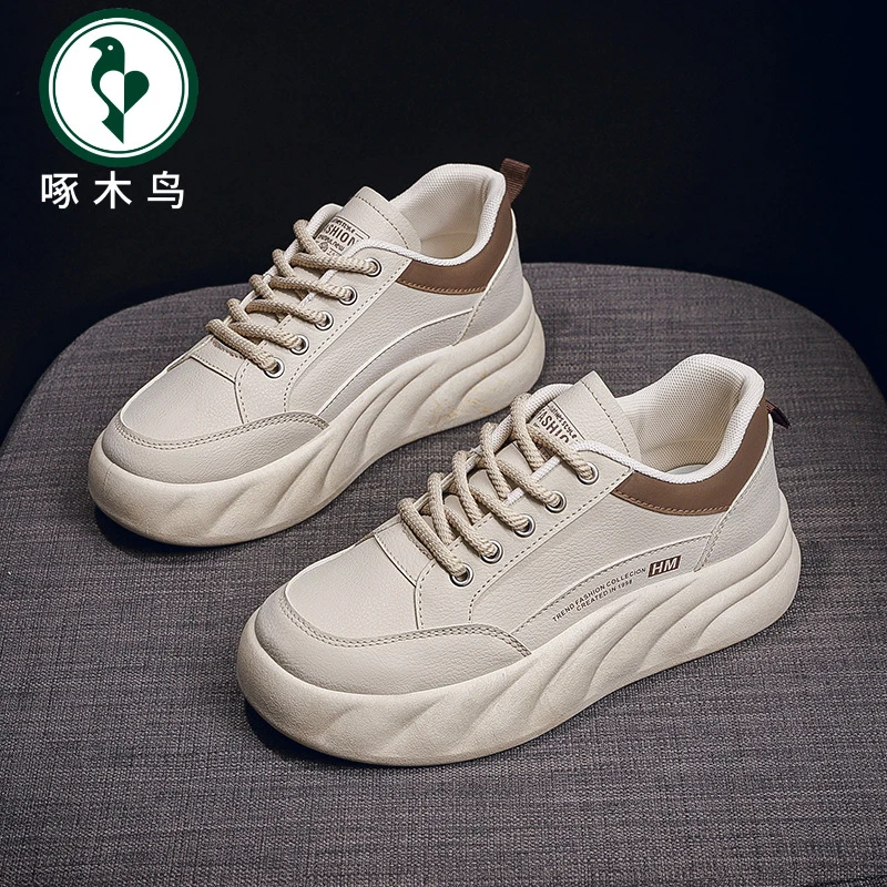 【正品】啄木鸟2024秋季小白鞋新款韩版ins女学生厚底运动板鞋休