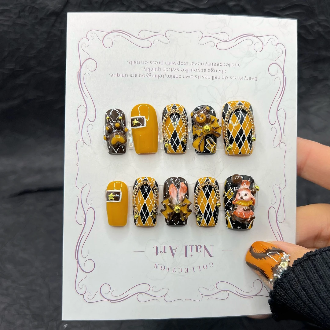 安夏 茶织 直角方 纯手工穿戴甲10片