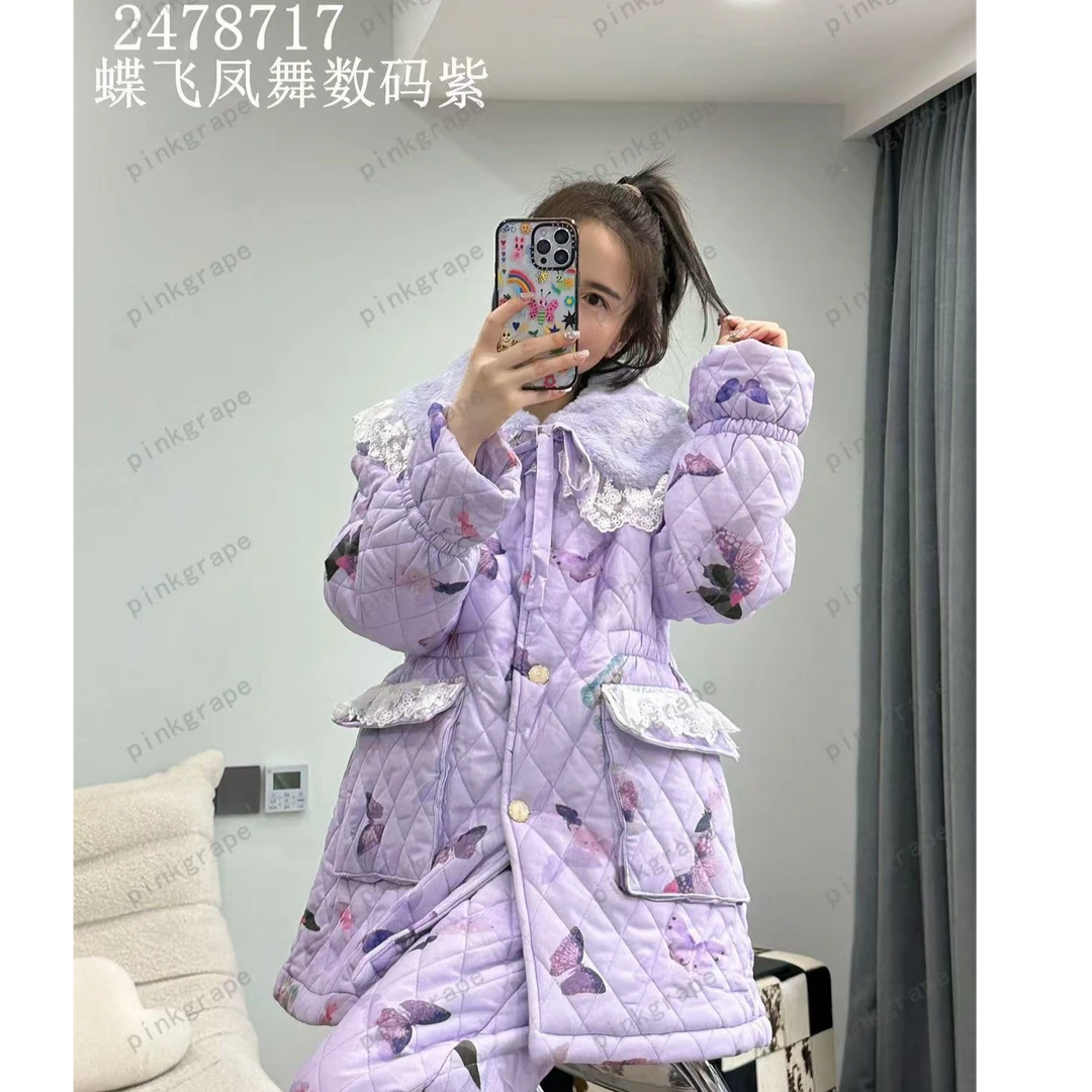 Pinkgrape2024新款三层夹棉睡衣女冬季家居服套装2478717