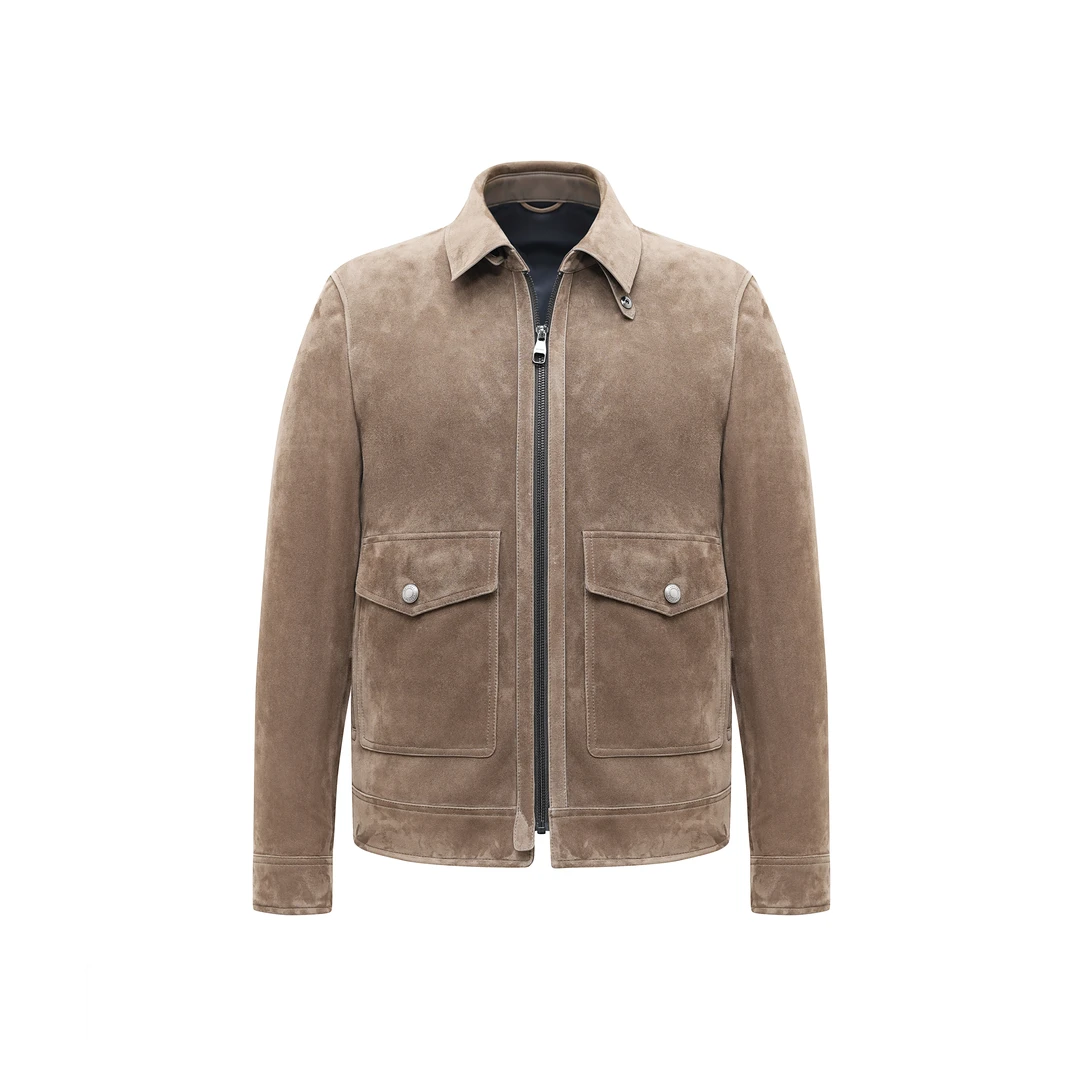 [玛龙宝]山羊反绒皮翻领夹克休闲真皮皮衣24年秋季新款男士外套