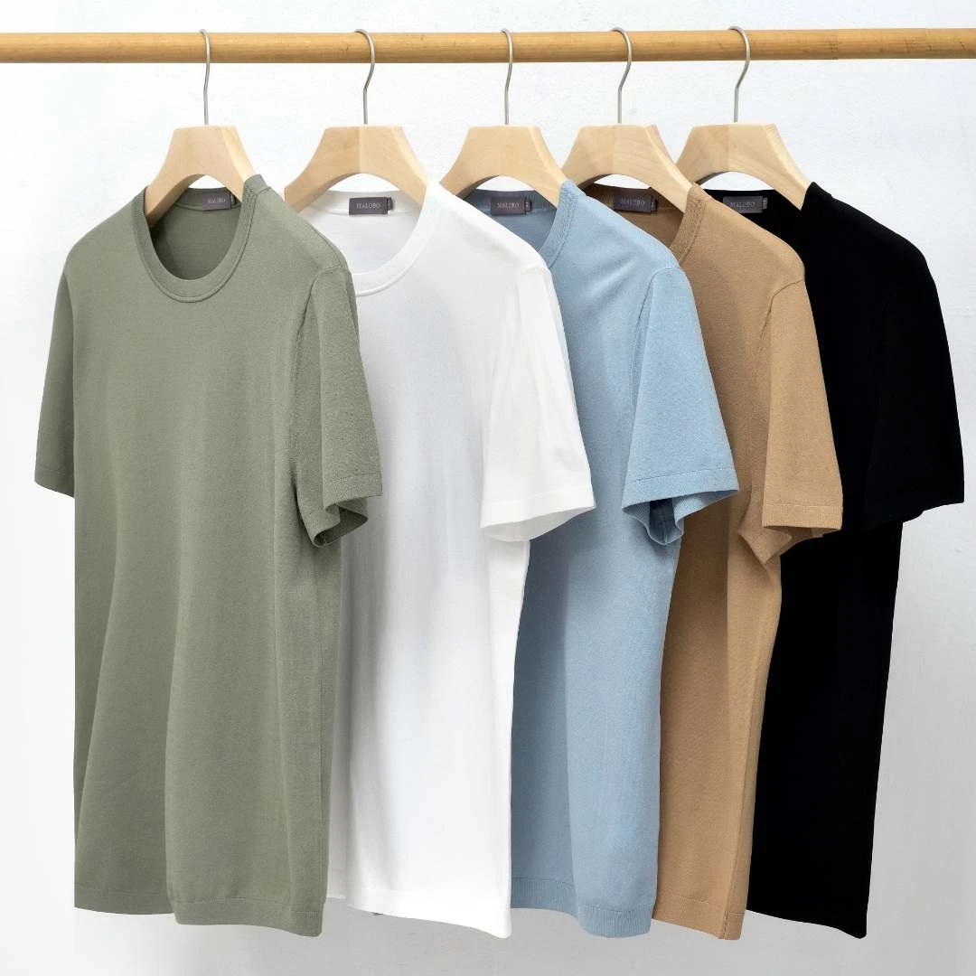 2023春夏季针织短袖T恤男士合体弹力圆领伊力特简约休闲体恤潮流